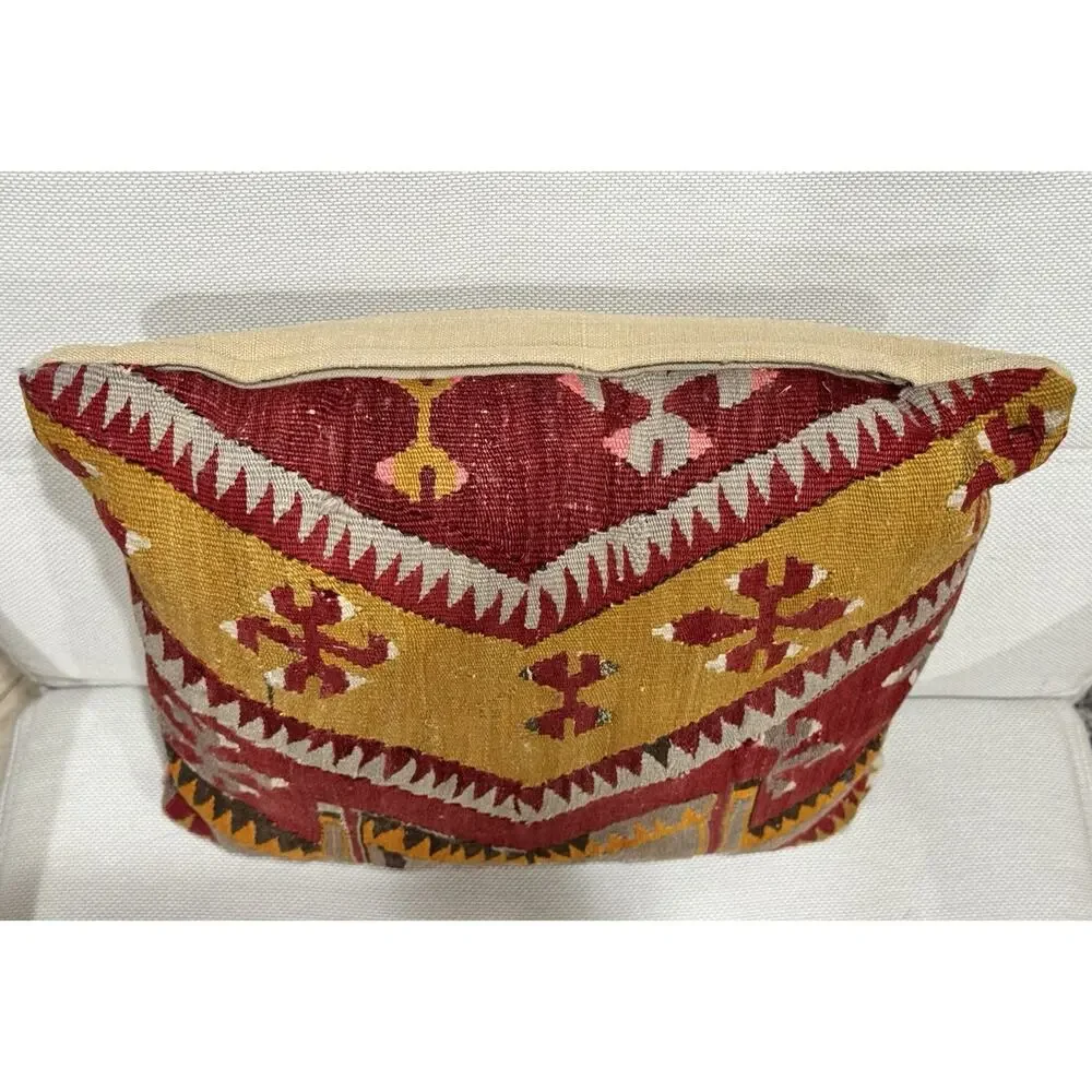 Kilim Pillow 15x15 Southwestern Red Woven Cushion Throw Indian Wool Handmade